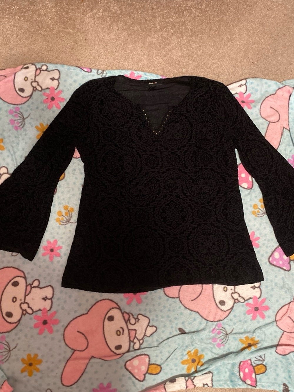 Black Velvet Bell-Sleeve Women's Top